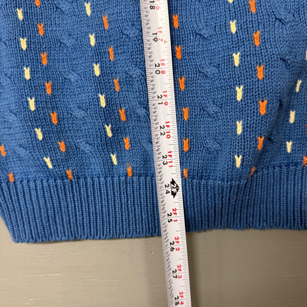 Vintage Cricket Sweater Vest Blue Cable Knit Embroidered V-Neck Cotton Medium - Picture 5 of 5
